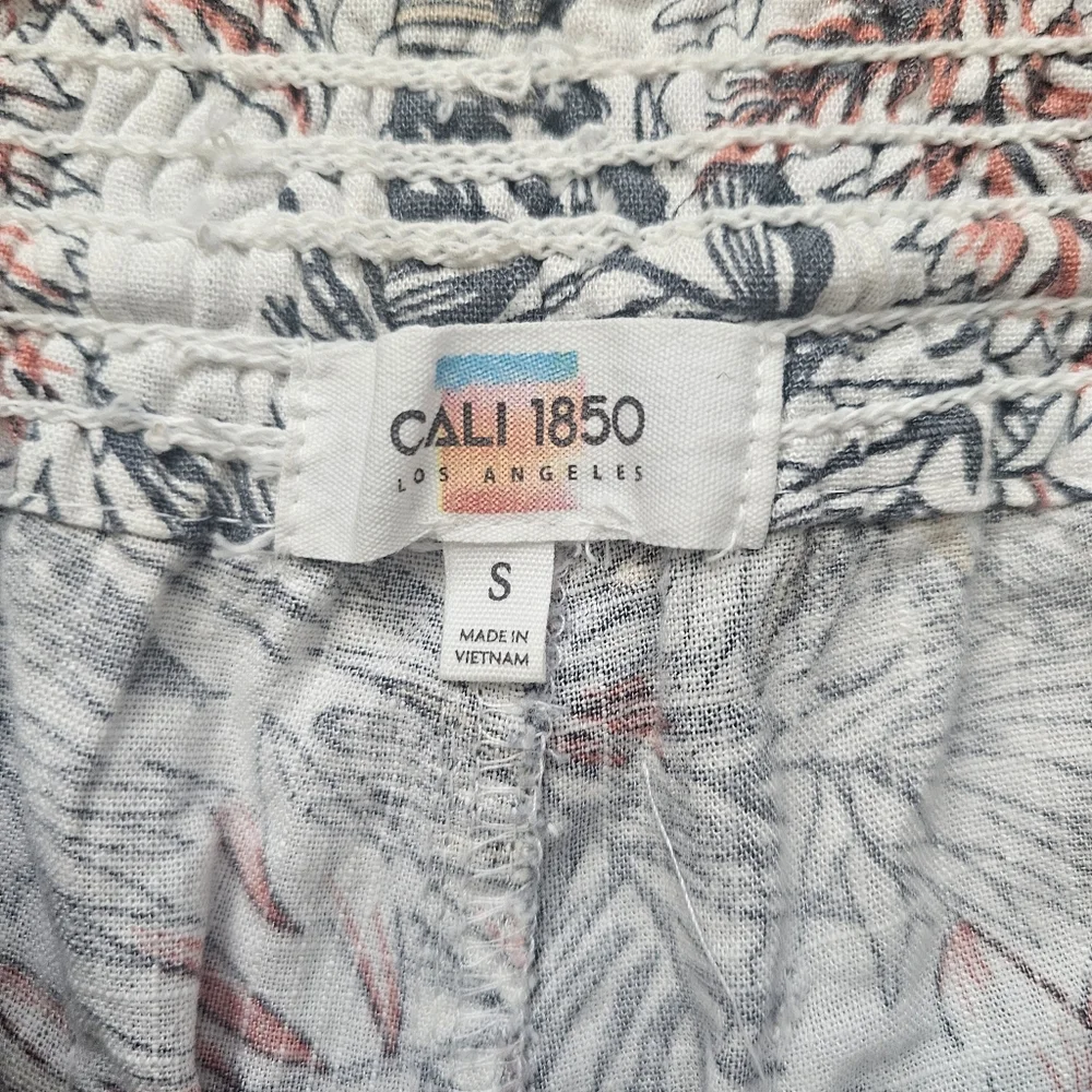 Cali 1850 Los Angeles Linen Blend Tropical Print Wide Leg Stretch Waist Pants Sm - Picture 2 of 3
